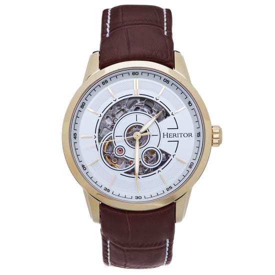 Heritor Automatic Davies Semi-Skeleton Leather-Band Watch