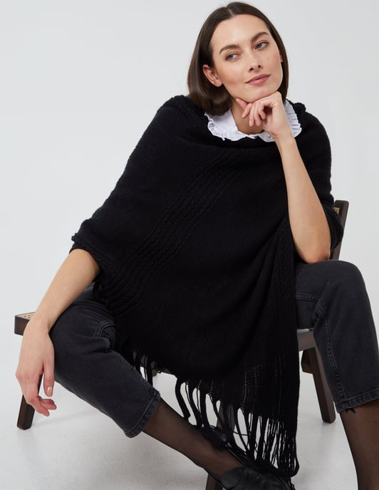 CERYS - Ribbed Fringe Hem Poncho