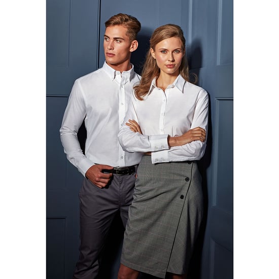 Premier Damen Oxford-Bluse / Bluse / Arbeitshemd, langärmlig (Weiß) - Image 5