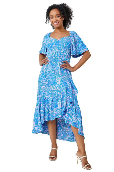 Petite Floral Print Ruched Midi Dress
