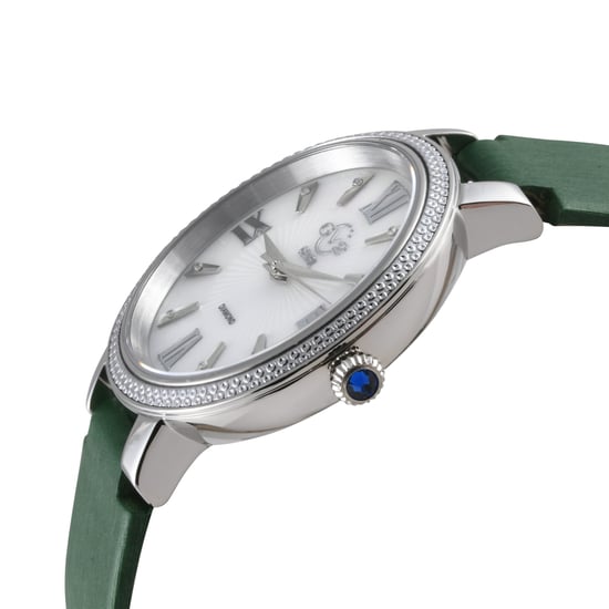GV2 Women's Genoa 12530S Swiss Quartz Mother of Pearl Diamond Green Leather Watch