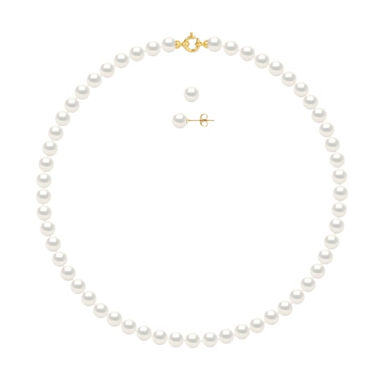 DIADEMA - Set - Necklace/Earrings - Real Freshwater Pearls - Yellow Gold