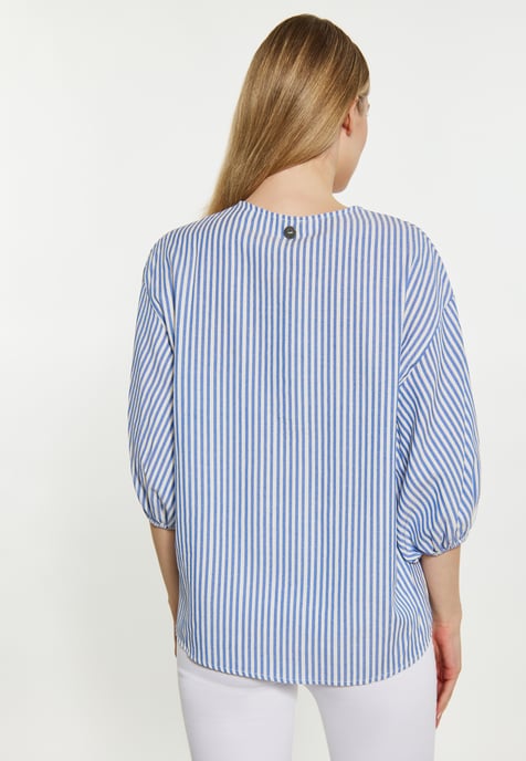 Dreimaster Bluse Damen Blau Wollweiss - Image 4