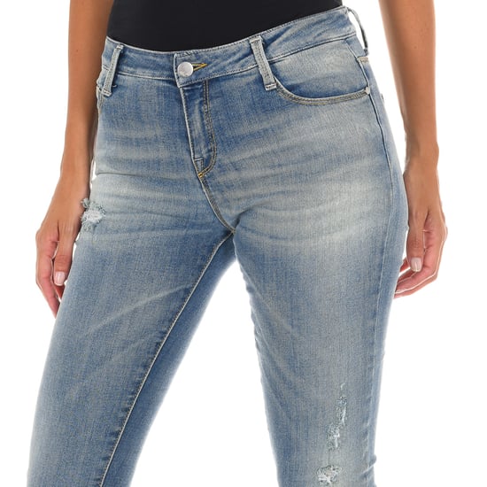 Long Denim Pants worn and torn effect 10DB50305 woman
