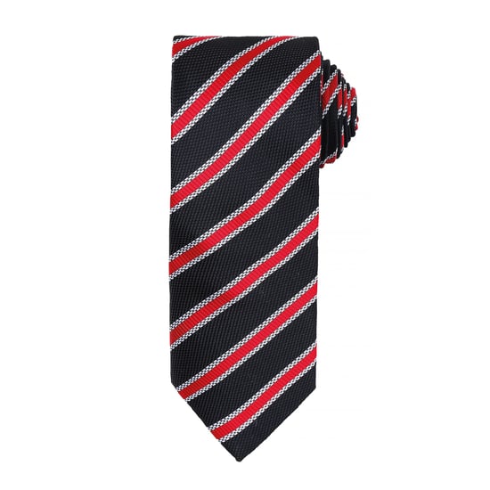Premier Mens Waffle Stripe Formal Business Tie (Schwarz/Rot) - Image 1