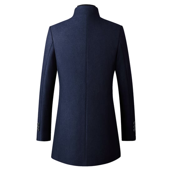 Men's Wool Long Slim Fit Stand-Up Collar Business Coat for Winter Blue