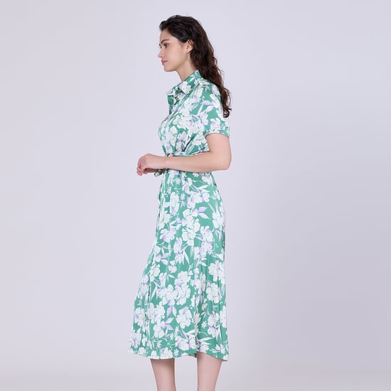 Macro flower print midi shirt- dress