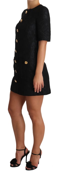 Dolce & Gabbana Damen Schwarzes Knopfverziertes Jacquard-Minikleid - Image 5