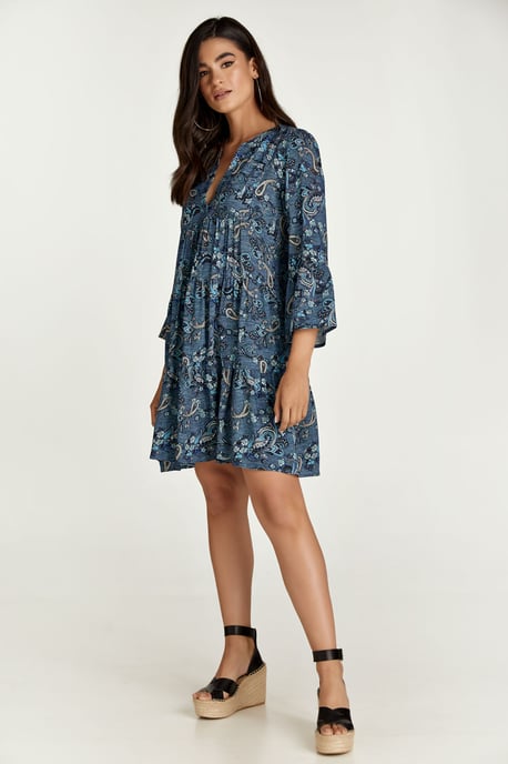Indigo Paisley Print A Line Dress