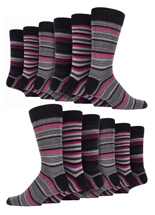 12 Paar Multipack Herren Baumwolle bunt gestreifte Kleid Socken | Socken Snob | Gemusterte Business Casual Kleid Socken - Tokio - Image 1