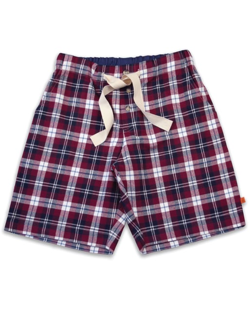 Mens Burgundy Check Lounge Shorts