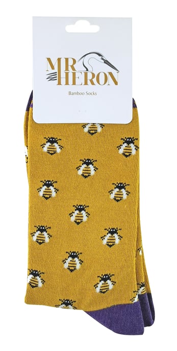 Mr. Heron - Homme Chaussettes Animaux | Chaussettes Fantaisie Bambou Colorees - Abeille Au Miel (Jaune) - Image 2