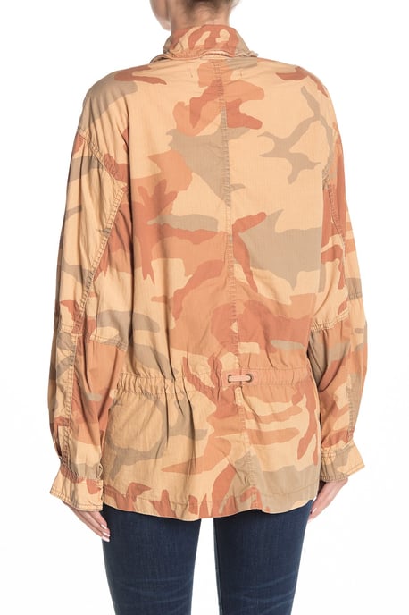 Free People Women's Jacket Brown Camoflauge Printed