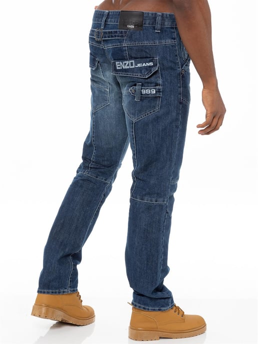 Enzo Herren Denim Jeans Straight Leg - Blau - Image 4