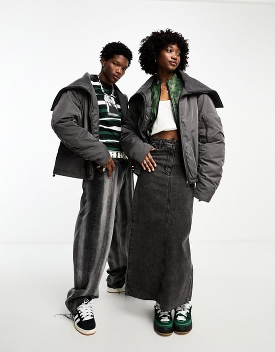 COLLUSION Unisex bomber jacket with oversized chenille rib collar in grey
