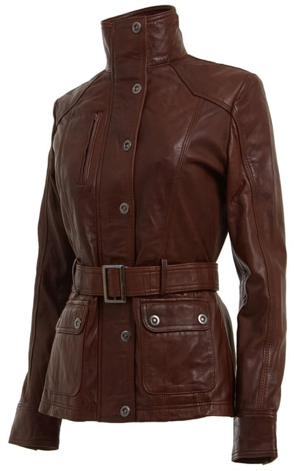 Women's military style leather biker jacket - Middleton