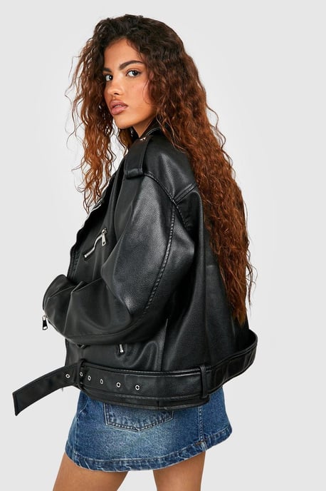 Petite Faux Leather Oversized Biker Jacket - Image 2