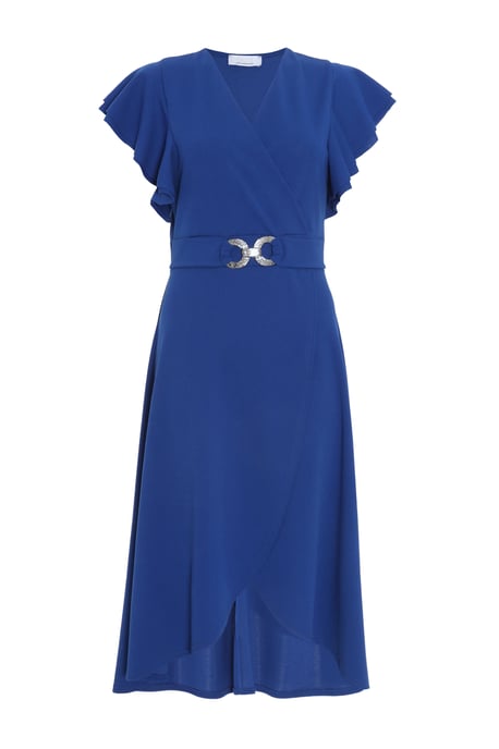 Royal Blue Wrap Frill Sleeve Midi Dress - Image 1