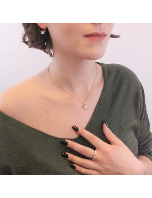 Einfacher quadratischer Ring - Roségold und Kristall - Image 2
