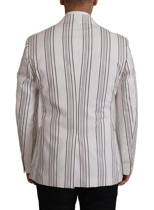 Dolce & Gabbana Weiß Streifen Baumwolle Einreiher Herren Blazer - Image 5