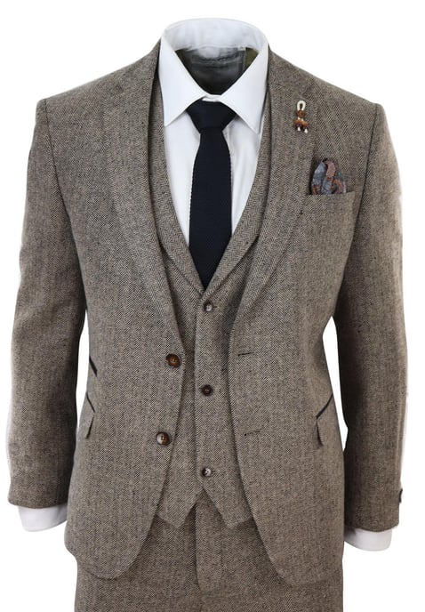 Herren Tweed-Anzug in Eichenbraun, 3 Teile, Vintage Fischgrät, 1920er Jahre Retro Peaky Blinders - Image 1