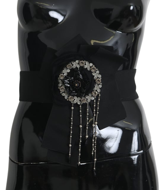 Dolce & Gabbana Damen Schwarze Kristallbrosche Breiter Wai SATORIA Gürtel - Image 1