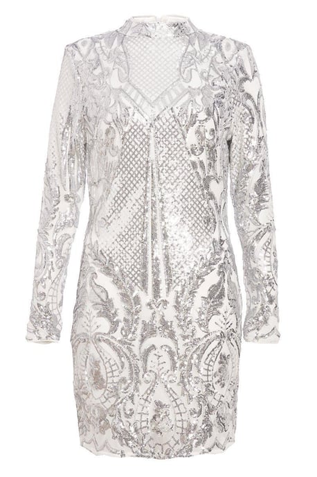 White and Silver Sequin Bodycon Dress