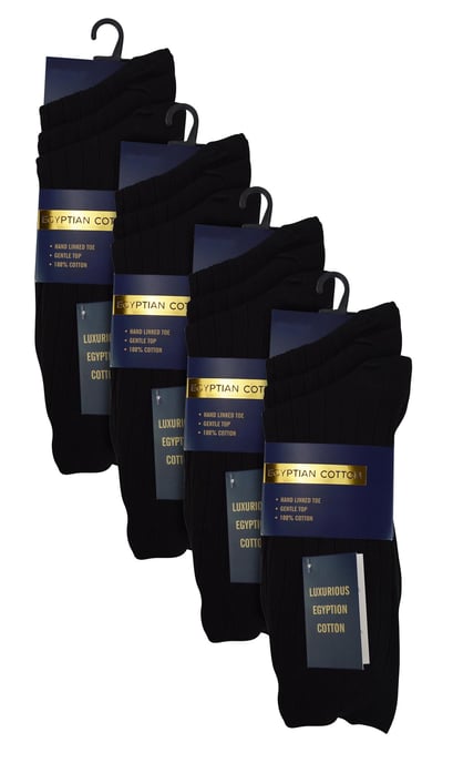 12 Paar Multipack Herren 100% ägyptische Baumwolle Socken | Socken Snob | Luxus gerippt nahtlose Mitte Kalb schwarze Socken - schwarz - Image 2