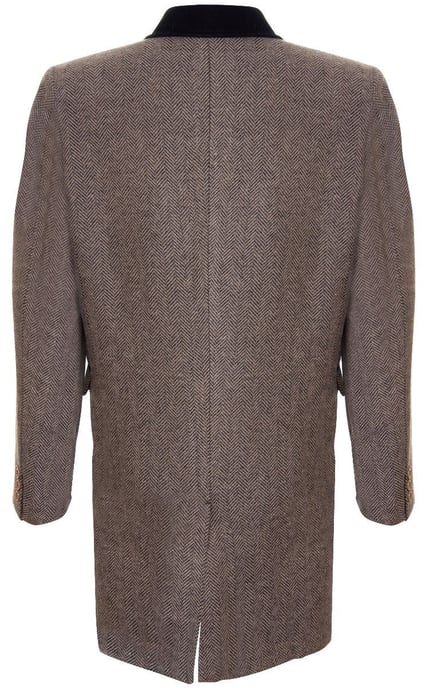 Mens 3/4 Brown Long Crombie Overcoat Jacket Herringbone Tweed Coat Peaky Blinder