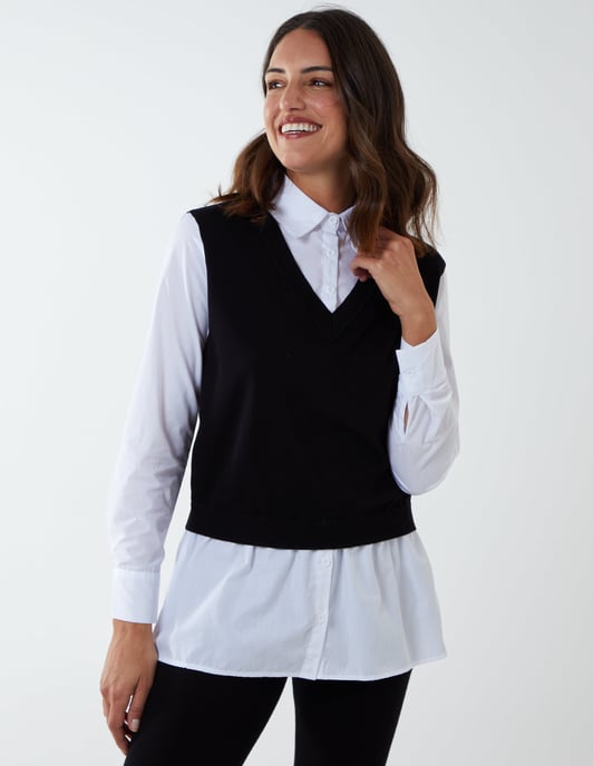 2 en 1 gilet en tricot et chemise à col - Image 1