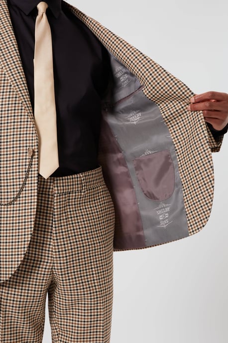Blythe Slim Fit Beige Check Jacket