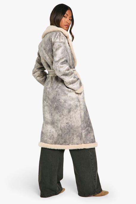 Vintage Look Longline Belted Aviator Jacket - Image 2