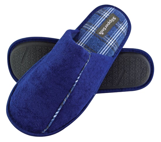 Slipper Snob - Mens Indoor Slip On Mule Hausschuhe | Plain Top Checked Sole | Memory Foam - Navy - Image 1