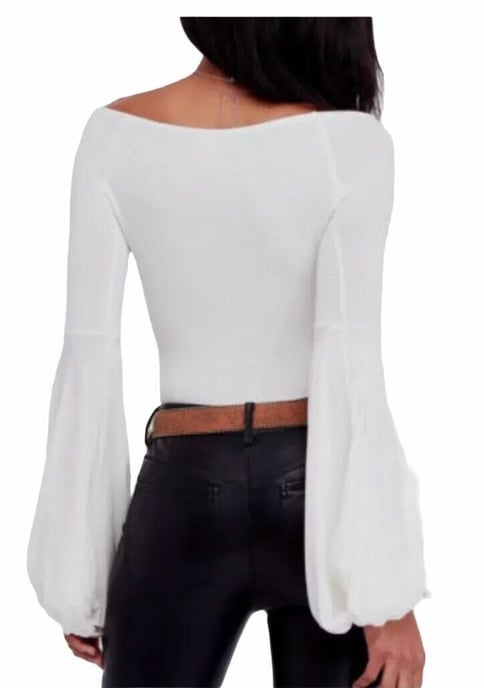 Free People White Womens  Bateau-Neck Blouson Sleeve Blouse