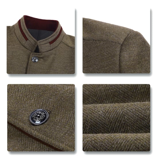 Herren Kurzer Slim Fit Mantel mit Stehkragen Business Casual Wollmantel Khaki - Image 5