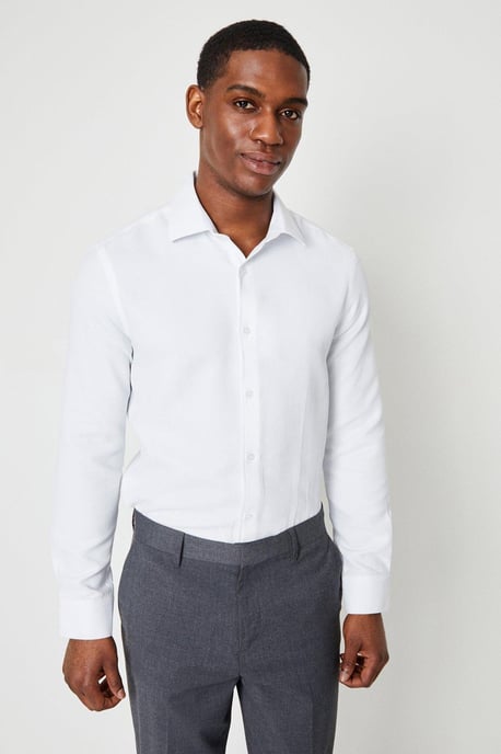 Slim Fit  Long Sleeve Basket Weave Smart Shirt - Image 1