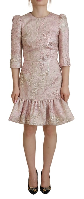 Dolce & Gabbana Rosa Jacquard 3/4-Ärmel Etuikleid Midi für Damen - Image 1