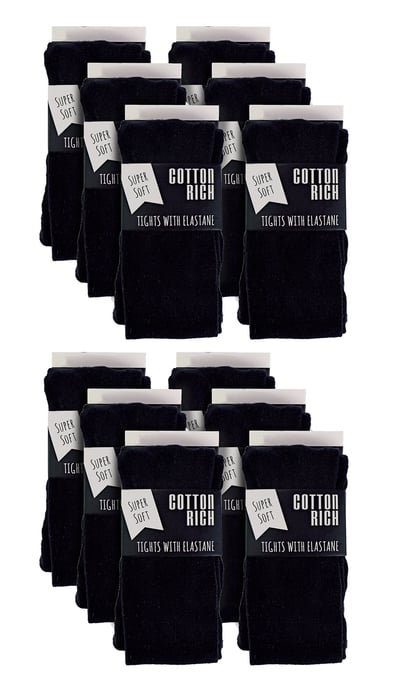 12 Paar Multipack Mädchen Schuluniform Strumpfhosen | Sock Snob | Soft & Comfy Plain Opaque Pantyhose Strumpfhosen für Kinder - Schwarz - Image 2