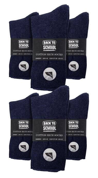 12 Paar Multipack Kids Plain School Socken | Jungen & Mädchen | 3 Größen | Sock Snob Childrens Cotton Rich Socks - Blau - Image 2