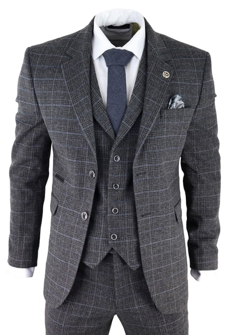 Herren Graues Karomuster 3-teiliges Tweed-Anzug Peaky Blinders 1920er Jahre Gatsby Maßgeschneiderte Passform - Image 1