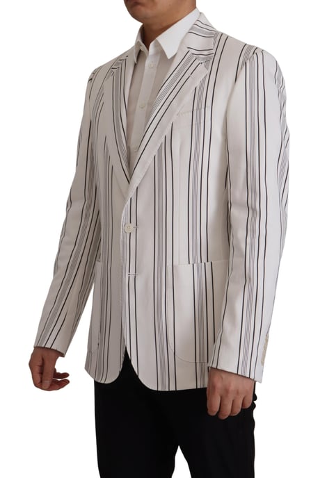 Dolce & Gabbana Weiß Streifen Baumwolle Einreiher Herren Blazer - Image 3