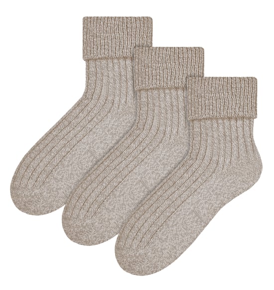 3 Paar Damen Wolle Bettsocken | Steven | Luxus Warm Lounge Schlafsocken - Beige - Image 1