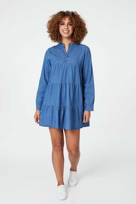 Denim Tiered Smock Dress