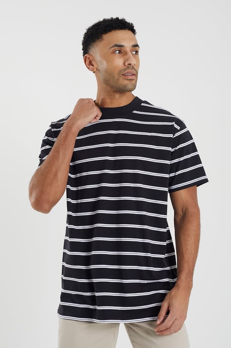 Black 'Gannon' Cotton Oversized Stripe T-Shirt