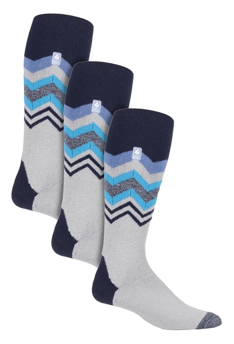 3 Paar Multipack Ultra Lite Herren Skisocken | Wärmehalter | Funky Patterned Striped Knee High Socks - Grau Zig Zag - Image 1