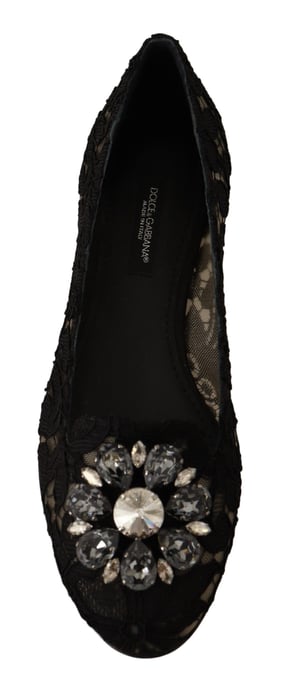 Dolce & Gabbana Damen Schwarze Taormina Spitzen-Crystal Slipper Schuhe - Image 5