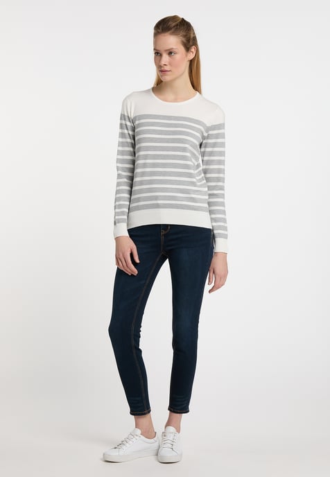 Dreimaster Strickpullover Damen Wollweiss Grau Melange - Image 2