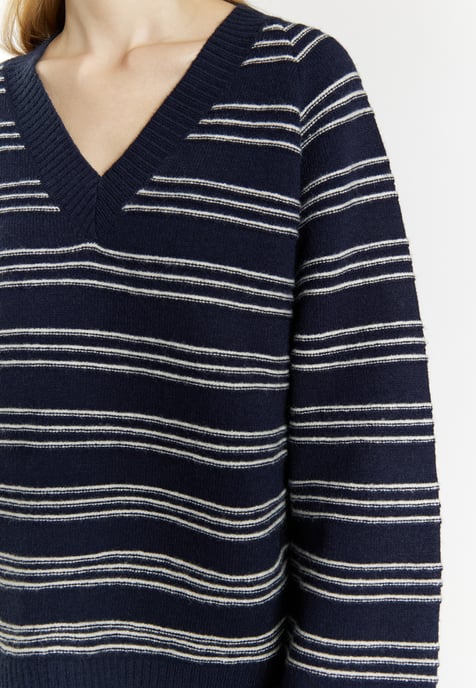 Dreimaster Strickpullover Damen Marine Wollweiss - Image 5