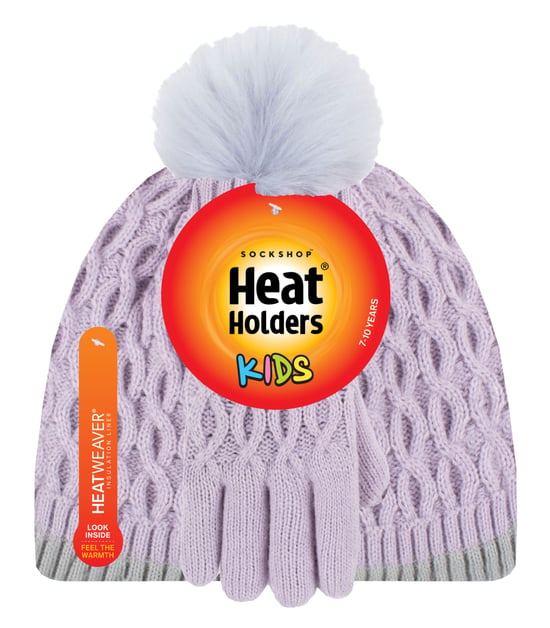 Wärmehalter - Thermoisolierte Pom Pom Bommelmütze und Handschuhe für Mädchen | bunte Pastellfarben - Lavendel Frost - Image 2