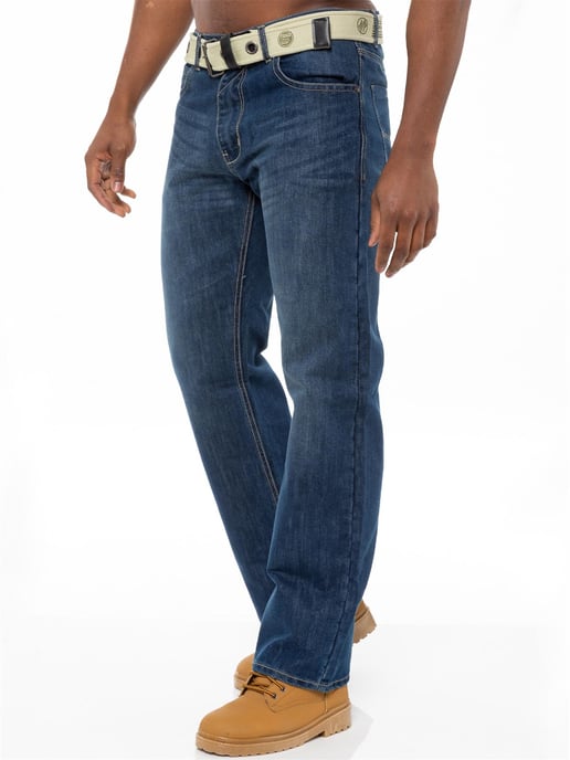 Enzo | Herren Regular Fit Denim Jeans mit Gürtel - Blau - Image 3
